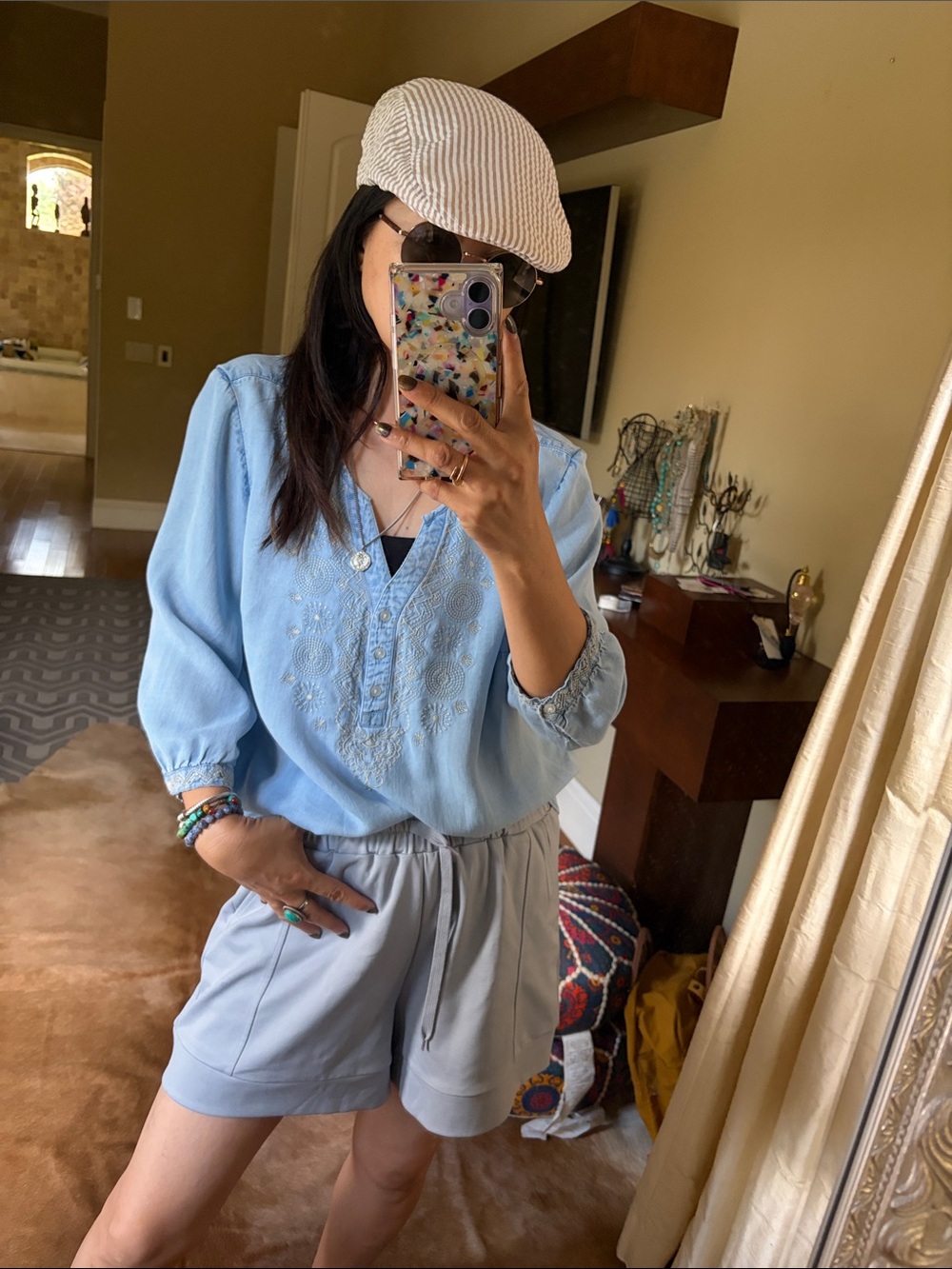 Sonoma Light Blue Embroidered V-Neck Tunic